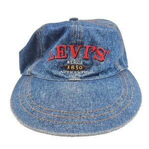 Levi's Denim Baseball Hat Cap Lid Blue Round Stitching Strap Back